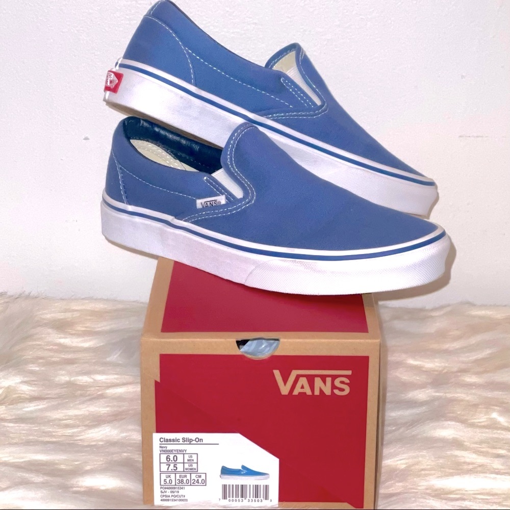 NEW Vans Slip-on Blue Canvas Skate Shoes WITH BOX